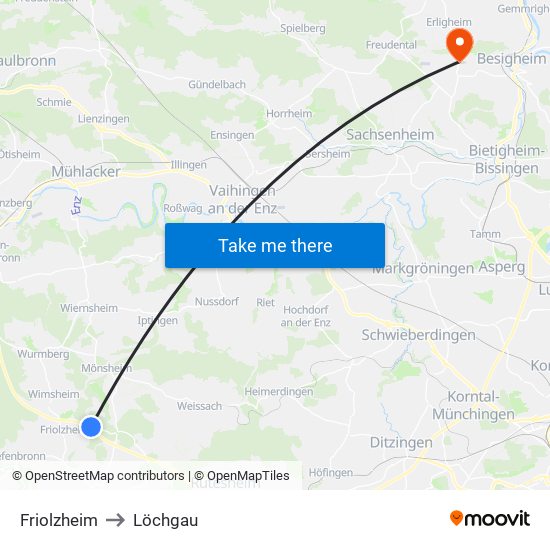 Friolzheim to Löchgau map