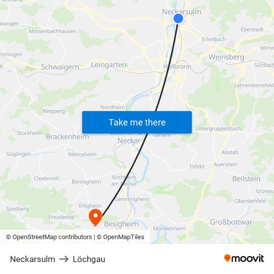 Neckarsulm to Löchgau map