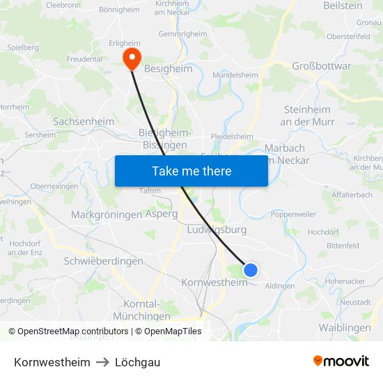Kornwestheim to Löchgau map