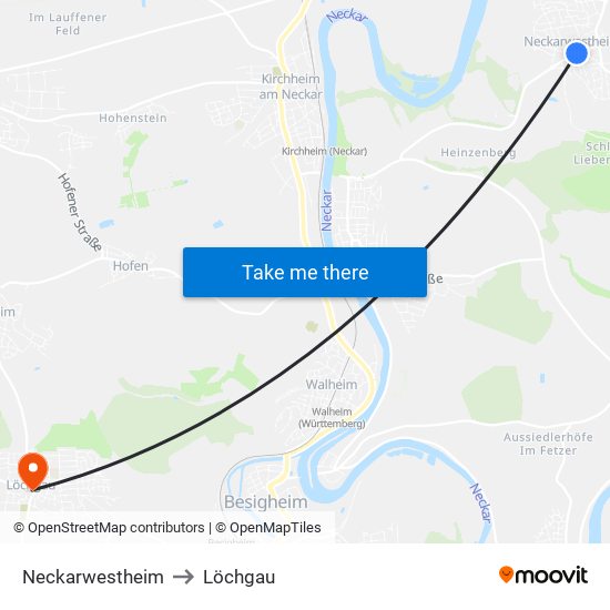 Neckarwestheim to Löchgau map