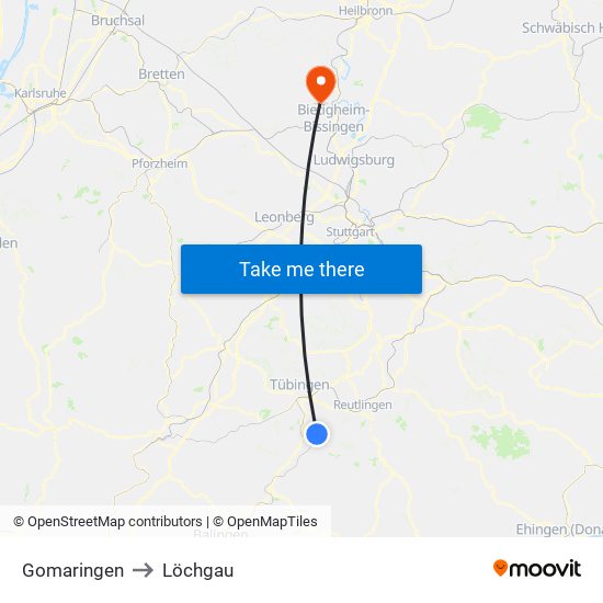 Gomaringen to Löchgau map