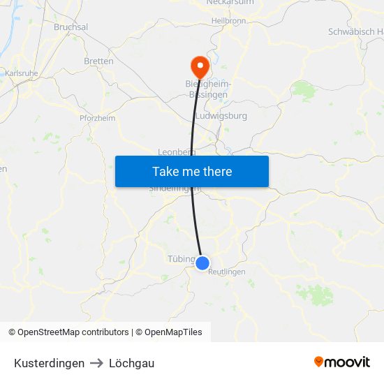 Kusterdingen to Löchgau map