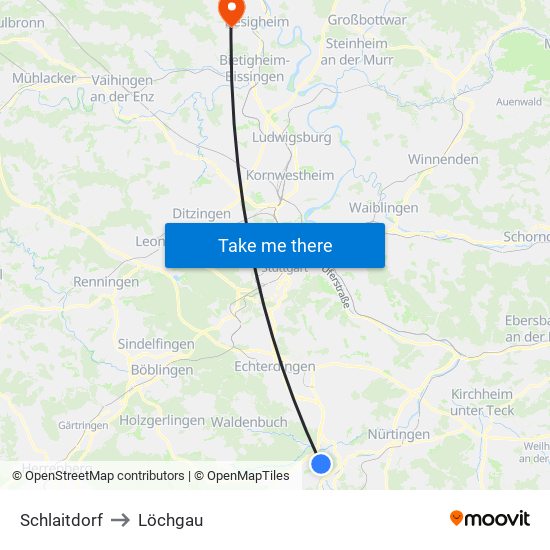 Schlaitdorf to Löchgau map