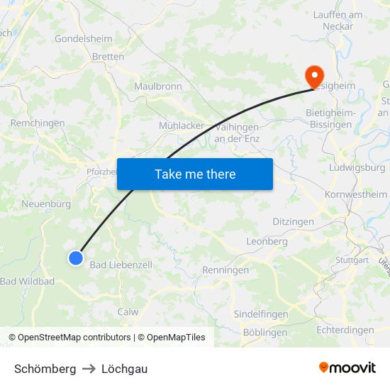 Schömberg to Löchgau map