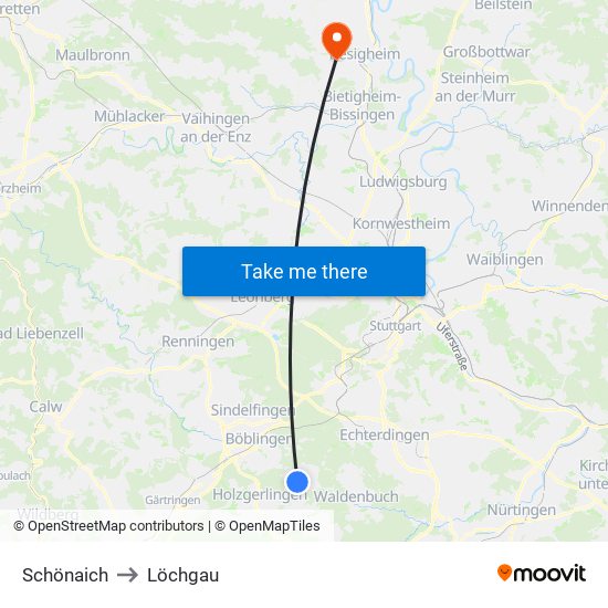 Schönaich to Löchgau map