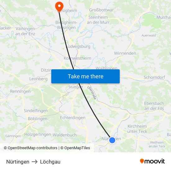 Nürtingen to Löchgau map