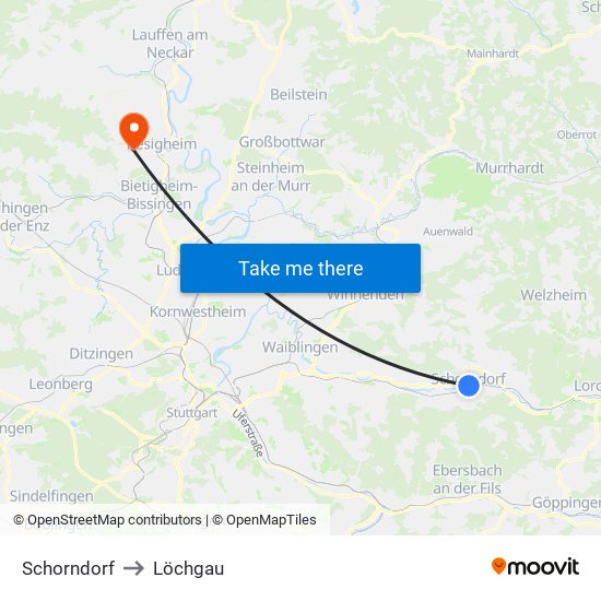 Schorndorf to Löchgau map