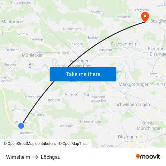 Wimsheim to Löchgau map