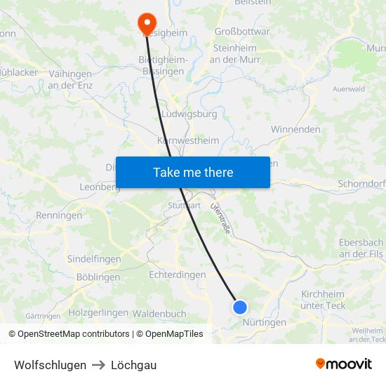 Wolfschlugen to Löchgau map