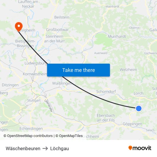 Wäschenbeuren to Löchgau map