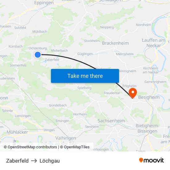 Zaberfeld to Löchgau map