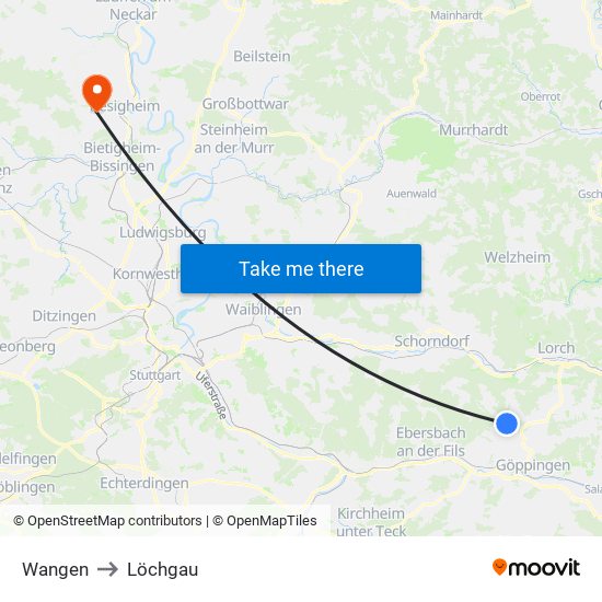 Wangen to Löchgau map