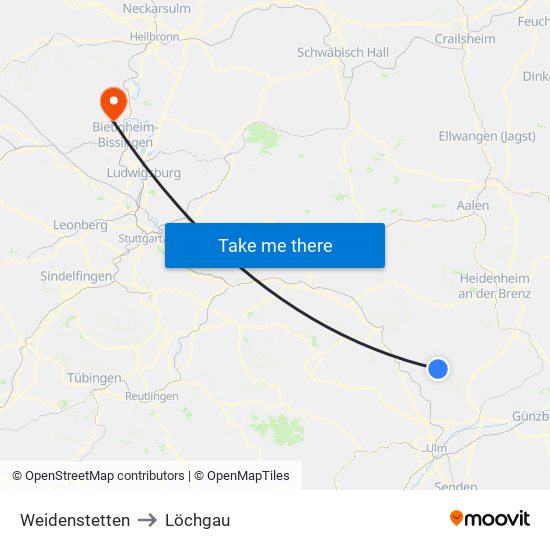 Weidenstetten to Löchgau map