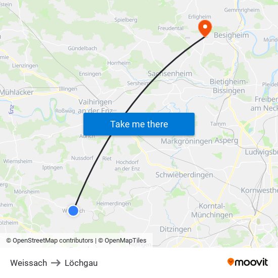 Weissach to Löchgau map