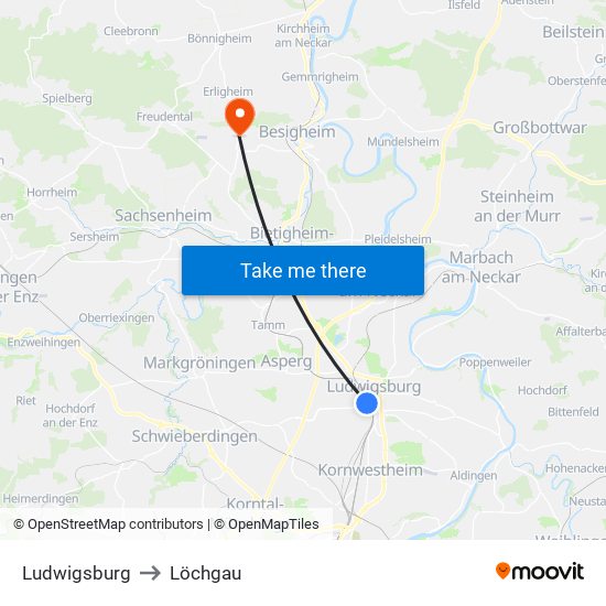 Ludwigsburg to Löchgau map