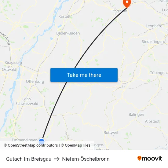 Gutach Im Breisgau to Niefern-Öschelbronn map