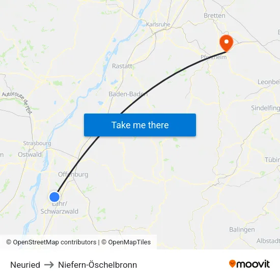 Neuried to Niefern-Öschelbronn map