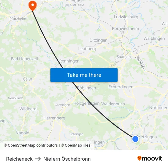 Reicheneck to Niefern-Öschelbronn map