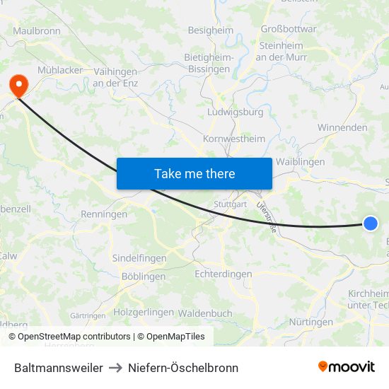 Baltmannsweiler to Niefern-Öschelbronn map