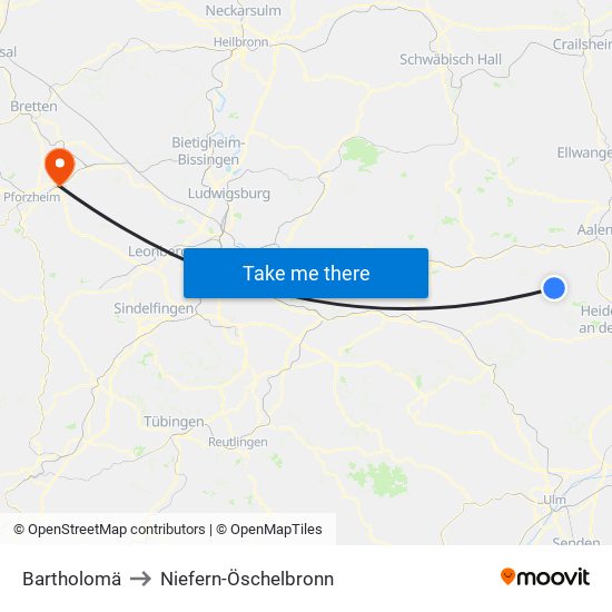 Bartholomä to Niefern-Öschelbronn map