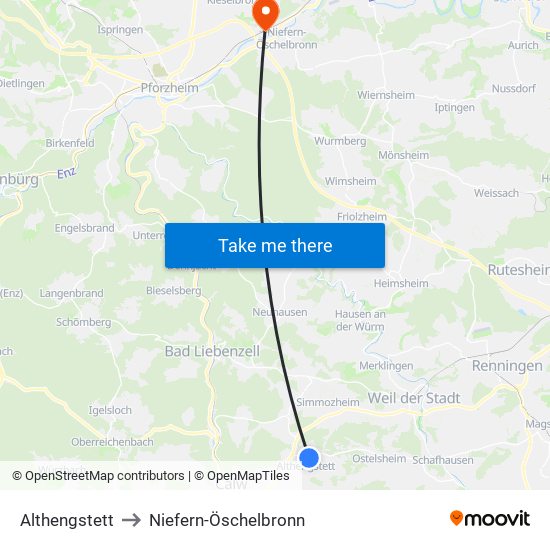 Althengstett to Niefern-Öschelbronn map