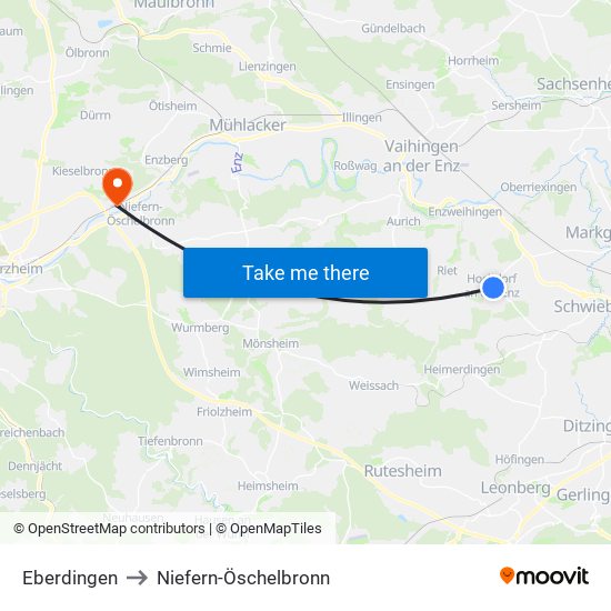 Eberdingen to Niefern-Öschelbronn map