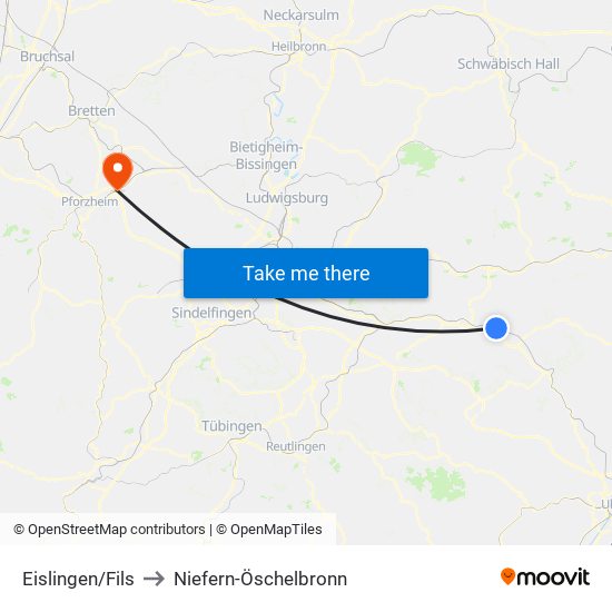 Eislingen/Fils to Niefern-Öschelbronn map