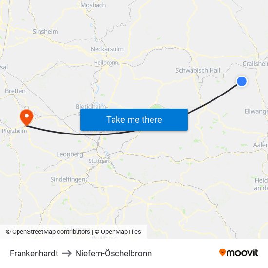 Frankenhardt to Niefern-Öschelbronn map