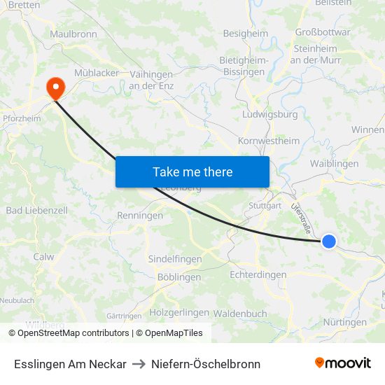 Esslingen Am Neckar to Niefern-Öschelbronn map