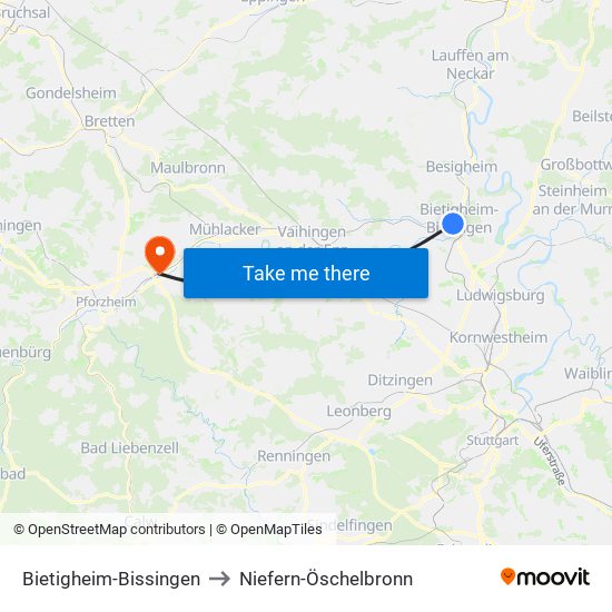 Bietigheim-Bissingen to Niefern-Öschelbronn map