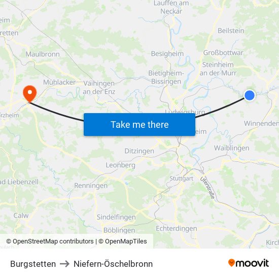 Burgstetten to Niefern-Öschelbronn map