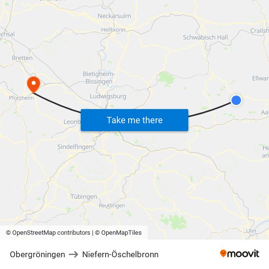 Obergröningen to Niefern-Öschelbronn map