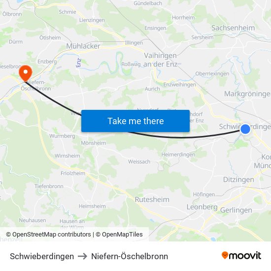 Schwieberdingen to Niefern-Öschelbronn map