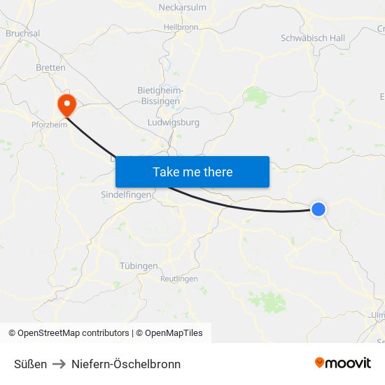 Süßen to Niefern-Öschelbronn map