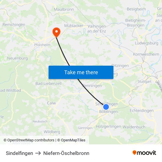 Sindelfingen to Niefern-Öschelbronn map