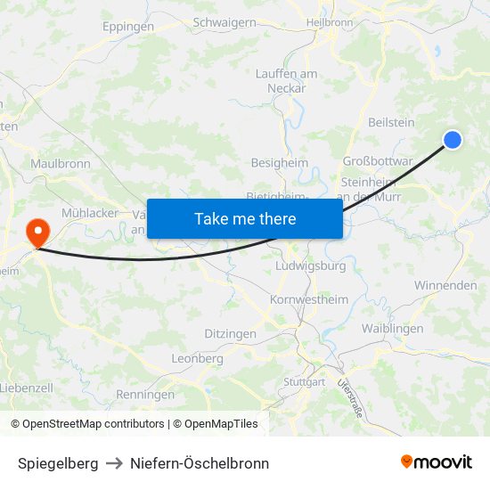 Spiegelberg to Niefern-Öschelbronn map