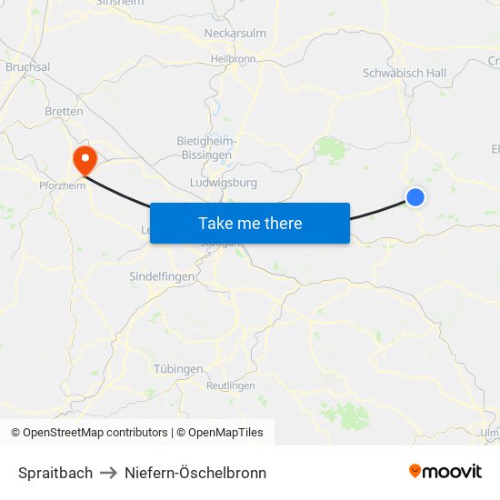 Spraitbach to Niefern-Öschelbronn map