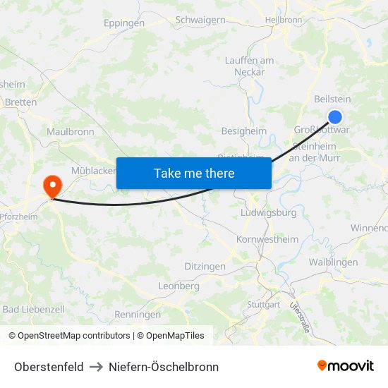 Oberstenfeld to Niefern-Öschelbronn map