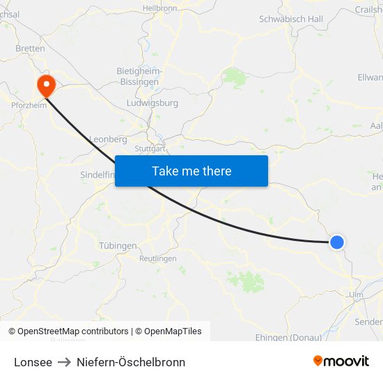 Lonsee to Niefern-Öschelbronn map