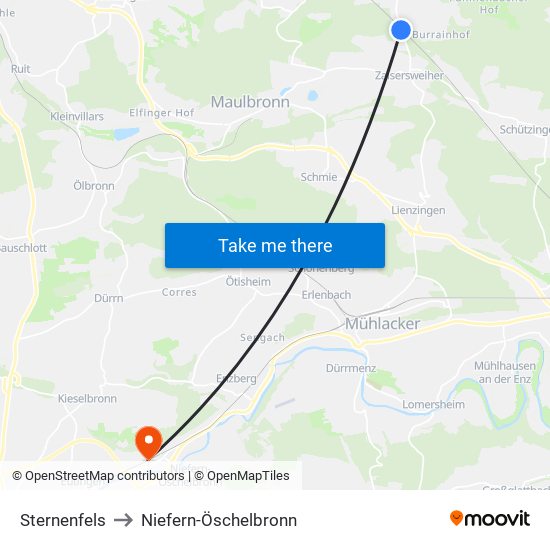 Sternenfels to Niefern-Öschelbronn map
