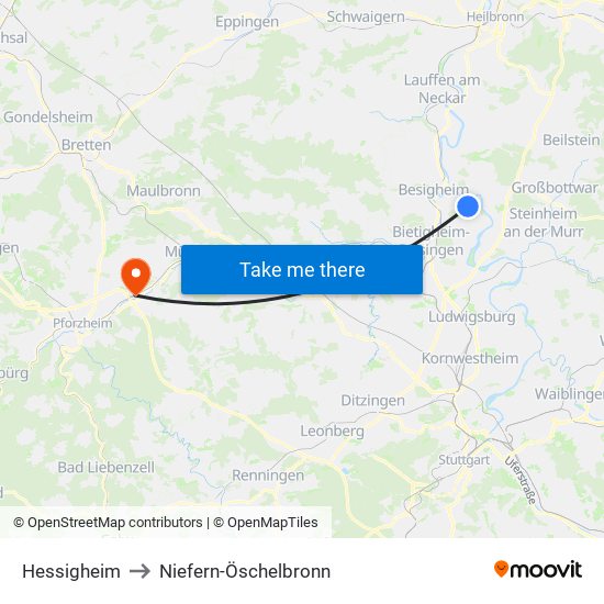 Hessigheim to Niefern-Öschelbronn map