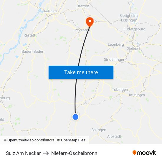 Sulz Am Neckar to Niefern-Öschelbronn map