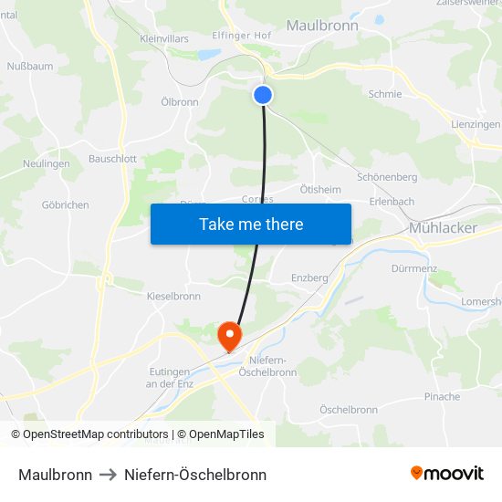 Maulbronn to Niefern-Öschelbronn map