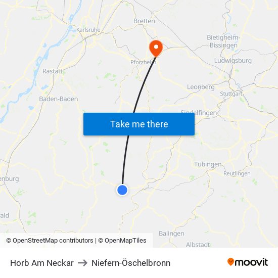 Horb Am Neckar to Niefern-Öschelbronn map