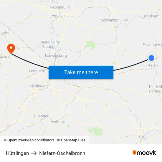 Hüttlingen to Niefern-Öschelbronn map