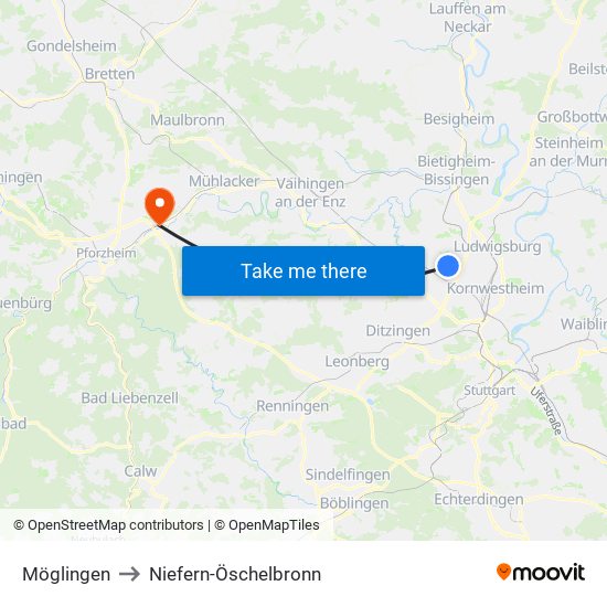 Möglingen to Niefern-Öschelbronn map