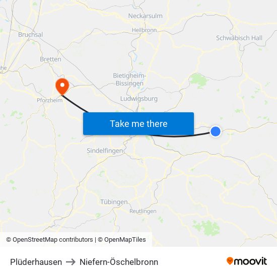 Plüderhausen to Niefern-Öschelbronn map