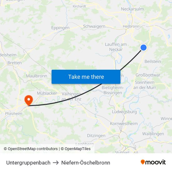 Untergruppenbach to Niefern-Öschelbronn map