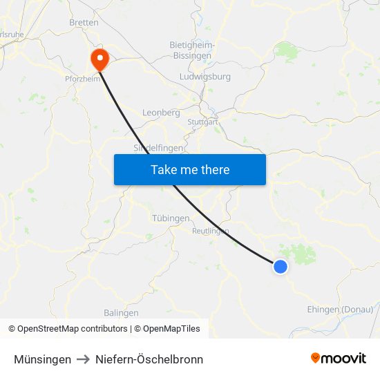 Münsingen to Niefern-Öschelbronn map