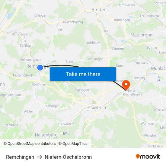 Remchingen to Niefern-Öschelbronn map